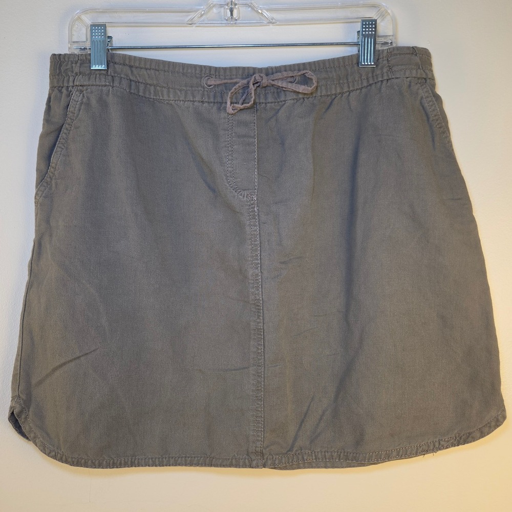 Marina Luna Women Olive Green Linen Blend Drawstring Mini Skirt Size 10 Casual